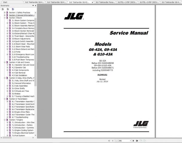 JLG Telehandler G6 42A Operation Service Parts Manuals 1