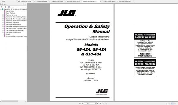 JLG Telehandler G6 42A Operation Service Parts Manuals 2