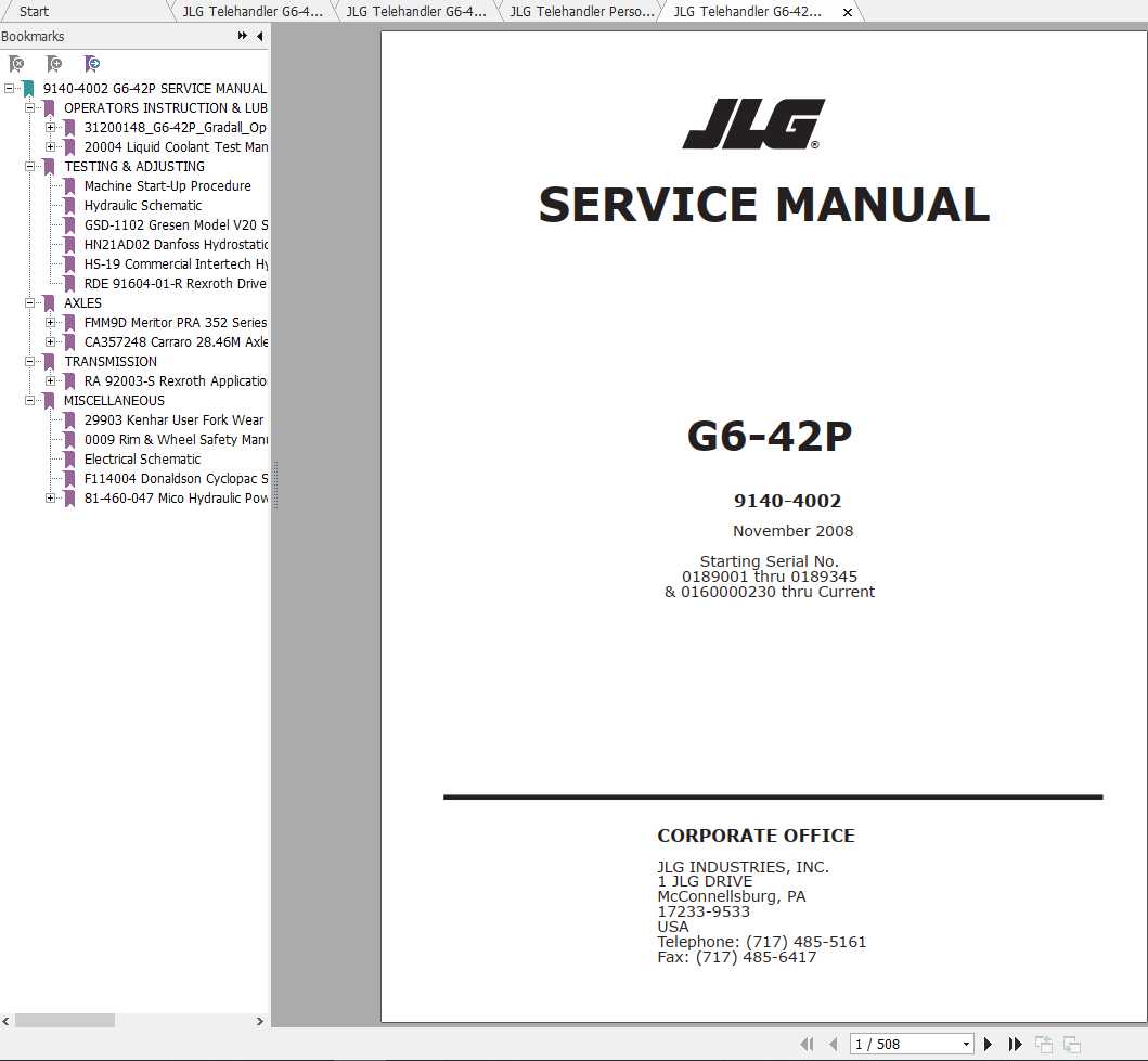 JLG Telehandler G6 42P Operation Service Parts Manuals 1