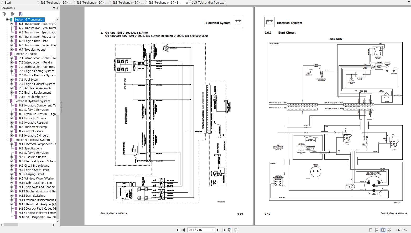 JLG Telehandler G943A G1043A Operation, Service & Parts Manuals