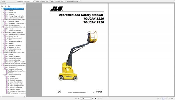 JLG Toucan 1210 1310 Mast Lift Operators Service Parts Manuals 1