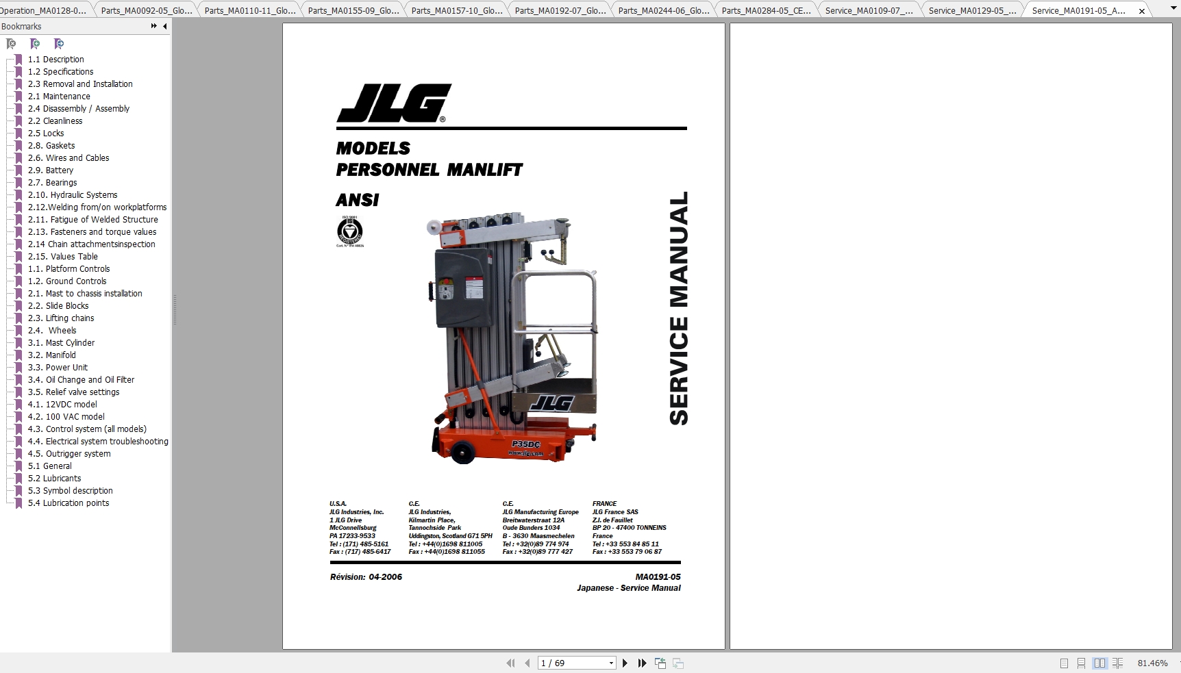 JLG Toucan P20PM26 P21 P25PM31 P30PM36 P35PM41 2 PM41 P40 Operators Service Parts Manuals 1