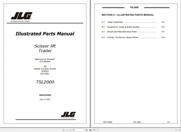JLG Trailer TSL2000 Operation Service Parts Manual1001233509 2