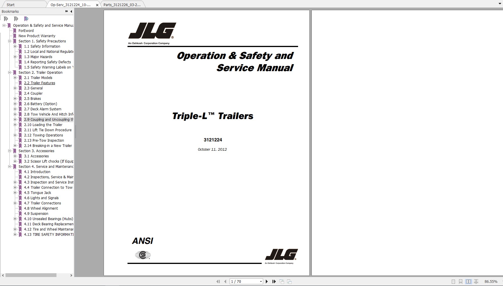 JLG Triple L Trailer Operation Service Parts Manuals 1