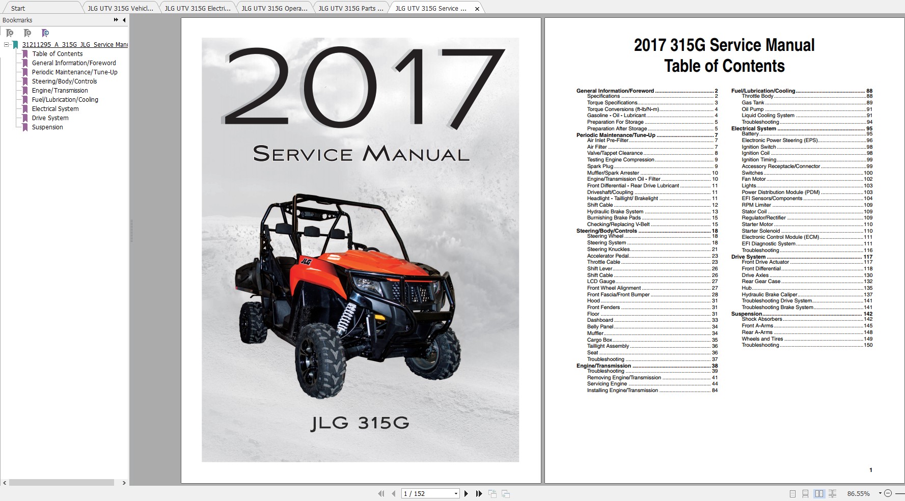 JLG UTV 315G Operatior Service Parts Manuals 1
