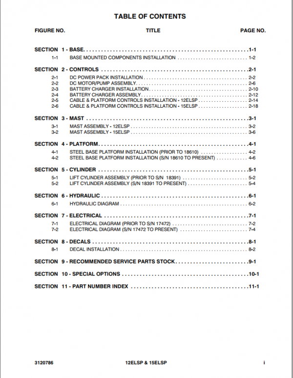JLG Vertical Mast Lift 12ELSP 15ELSP Parts Manual3120786 2