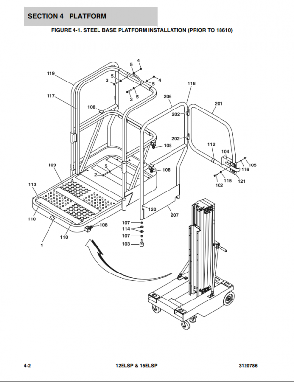 JLG Vertical Mast Lift 12ELSP 15ELSP Parts Manual3120786 3