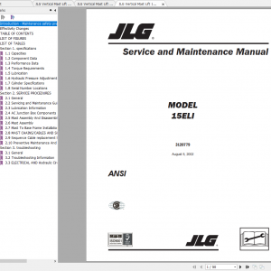JLG Vertical Mast Lift 15ELI Operation Service Parts Manuals 1