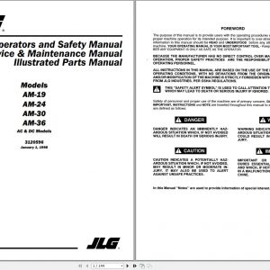 JLG Vertical Mast Lift AM 19243036 Operation Service Parts Manual3120596 1