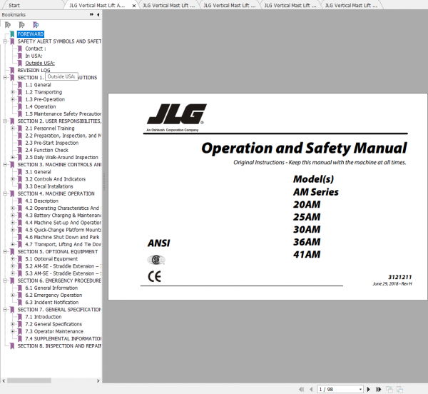 JLG Vertical Mast Lift AM Series Operation Service Parts Manuals 3