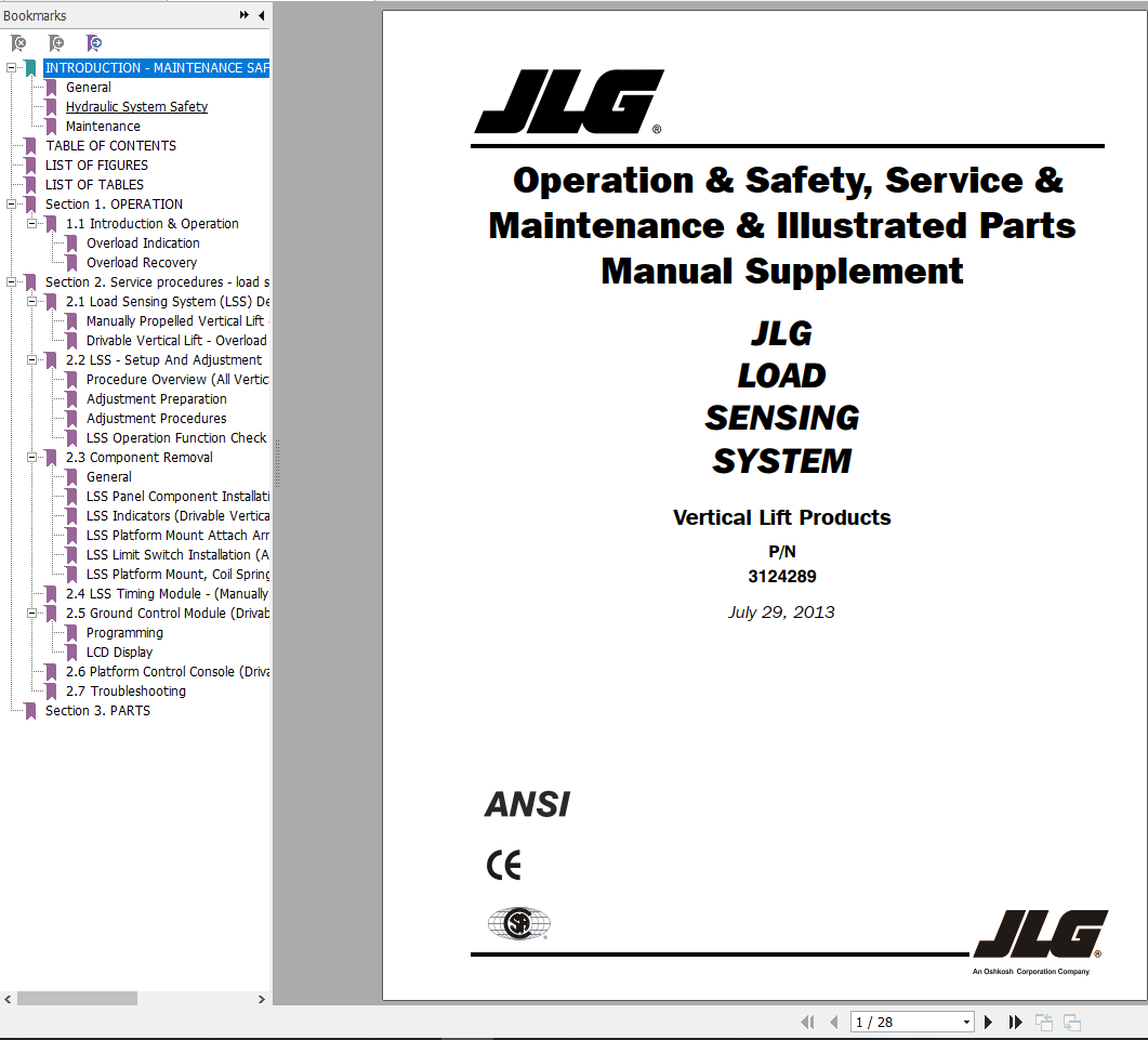 JLG Vertical Mast Load Sensing System Lift Supplement Manual3124289 1