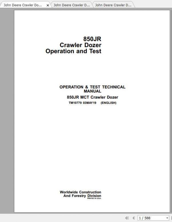 John Deere 850J Repair Technical Manual Parts Catalog2019 2