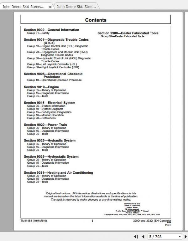 John Deere Skid Steers Loader 329D333D Operation Repair Technical Manual 2