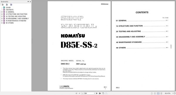 Komatsu Bulldozer D85ESS 2 Shop ManualSEBM003002 1
