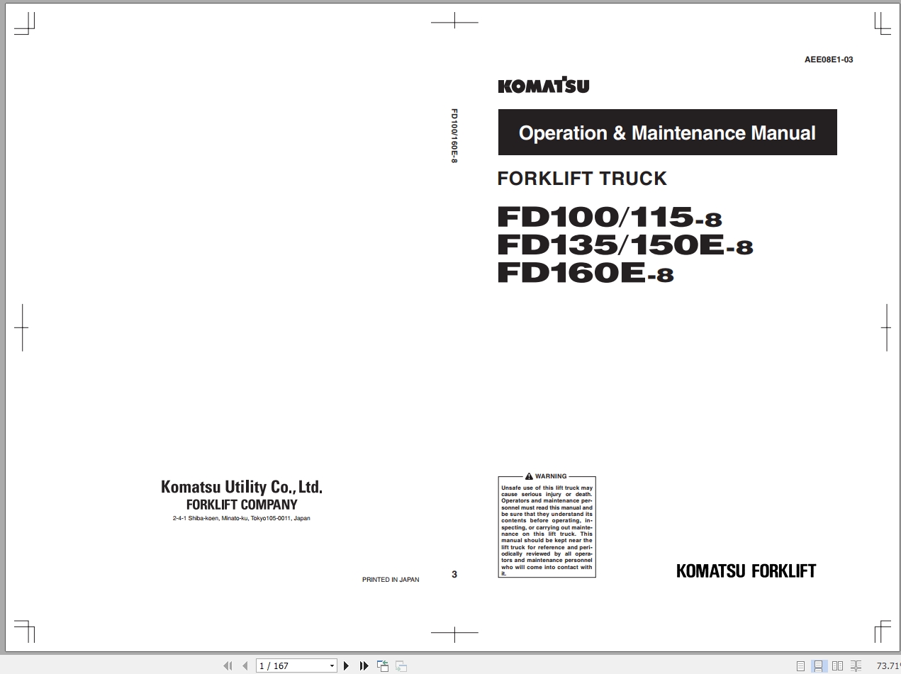 Komatsu Forklift Truck FD 100 115 8 135 150E 8 160E 8 Operator Manual