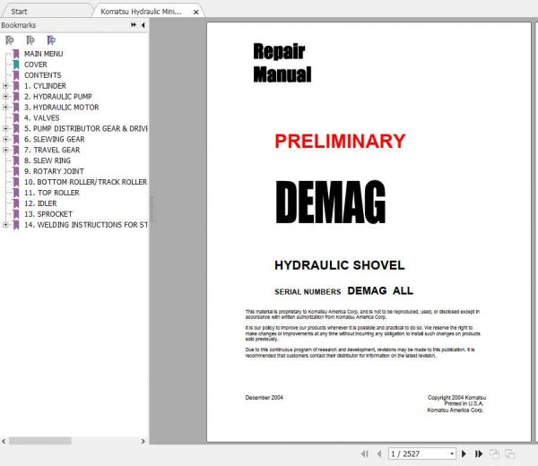 Komatsu Hydraulic Mining Shovels Demag All Repair Manual 1