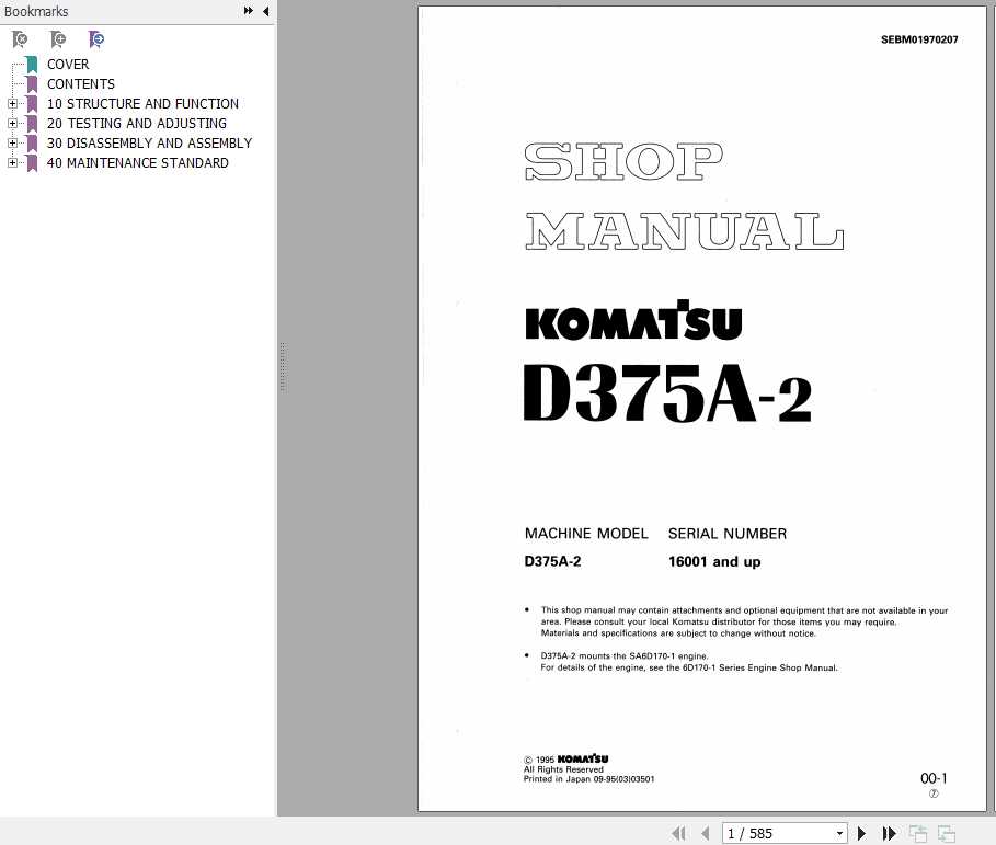 Komatsu Mining Bulldozers D375A 2 Shop ManualSEBM01970207 1