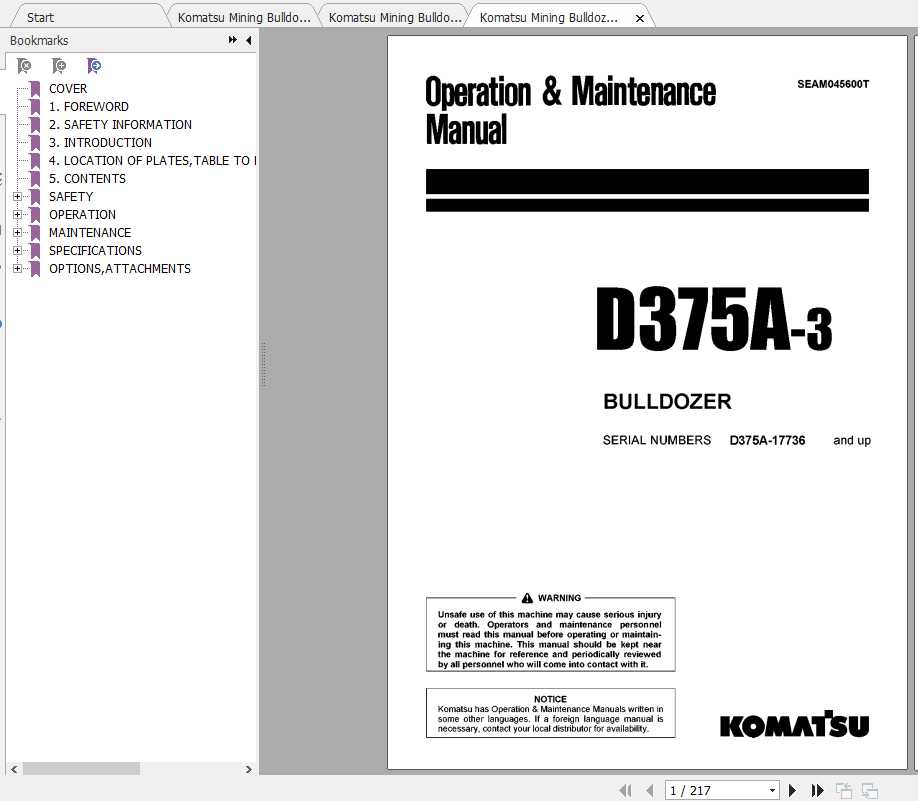 Komatsu Mining Bulldozers D375A 3 Operation and Maintenance Manual 1