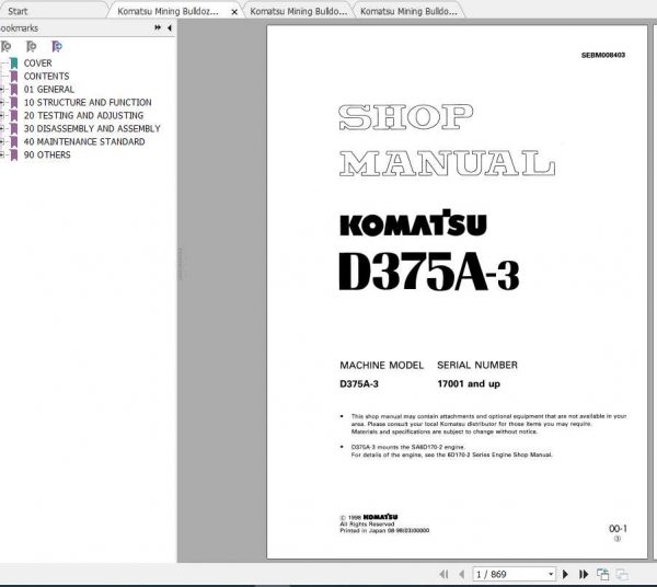 Komatsu Mining Bulldozers D375A 3 Shop Manual 2
