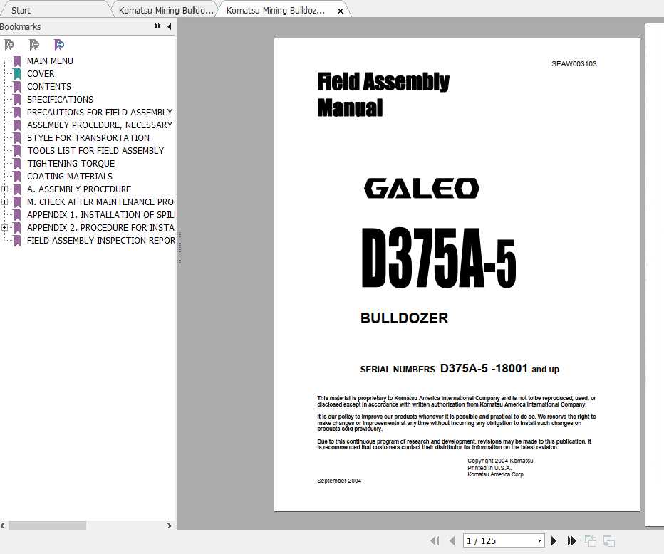 Komatsu Mining Bulldozers D375A 5 Field Assembly Manual 1