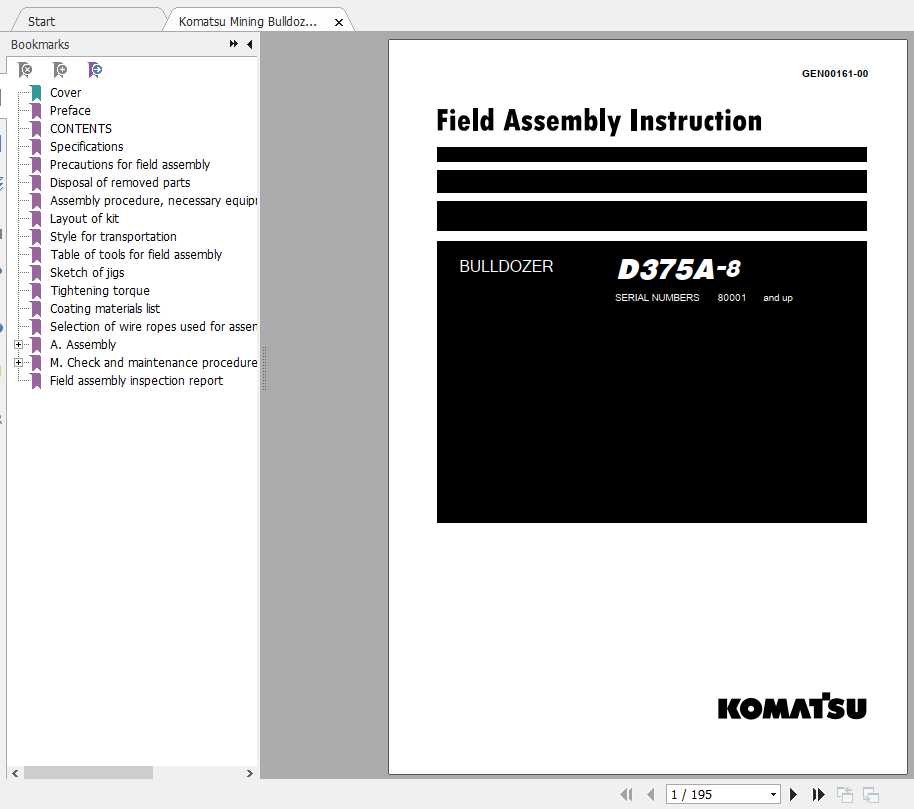 Komatsu Mining Bulldozers D375A 8 Field Assembly ManualGEN00161 00 1