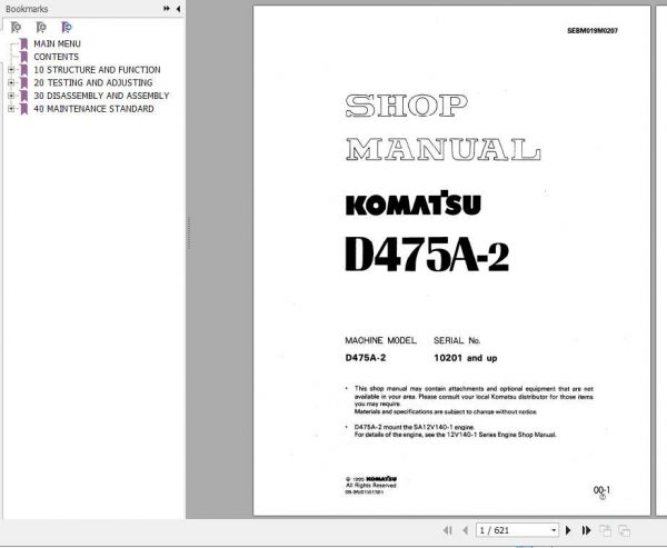Komatsu Mining Bulldozers D475A 2 Shop ManualSEBD019M0207 1