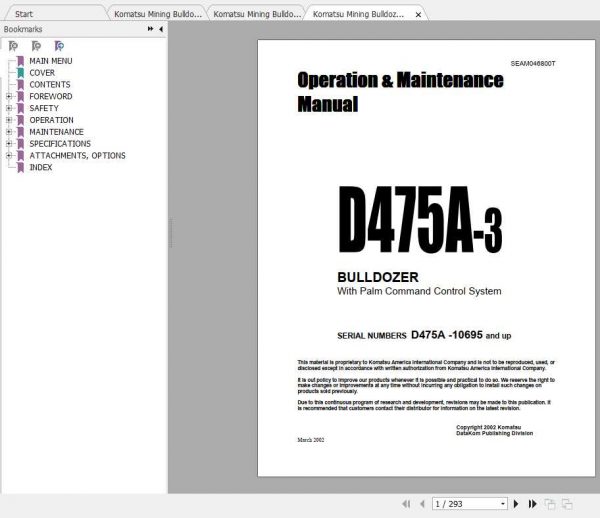 Komatsu Mining Bulldozers D475A 3 Operation and Maintenance Manual 1