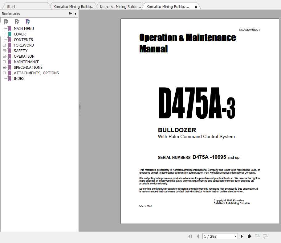 Komatsu Mining Bulldozers D475A 3 Operation and Maintenance Manual 1