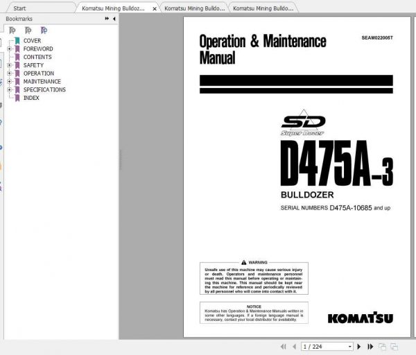 Komatsu Mining Bulldozers D475A 3 Operation and Maintenance Manual 2