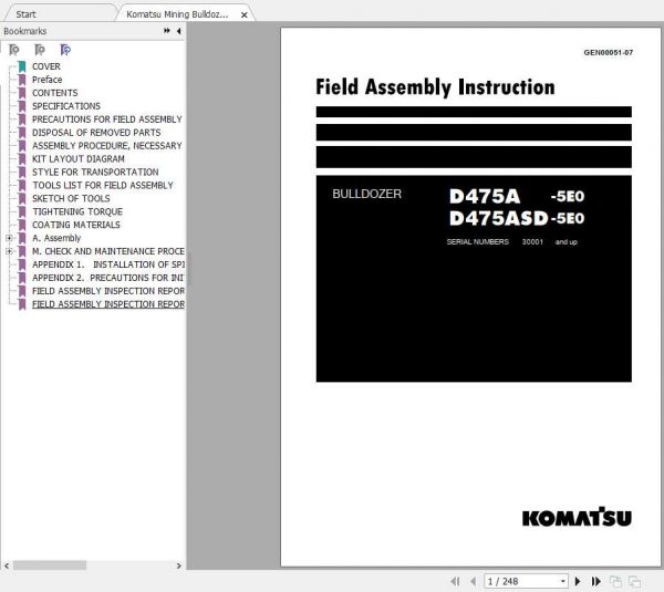 Komatsu Mining Bulldozers D475ASD 5 Field Assembly ManualGEN00051 07 1