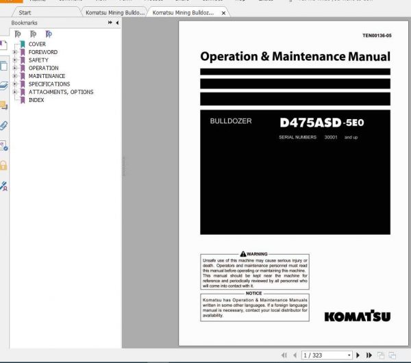 Komatsu Mining Bulldozers D475ASD 5 Operation and Maintenance Manual 1