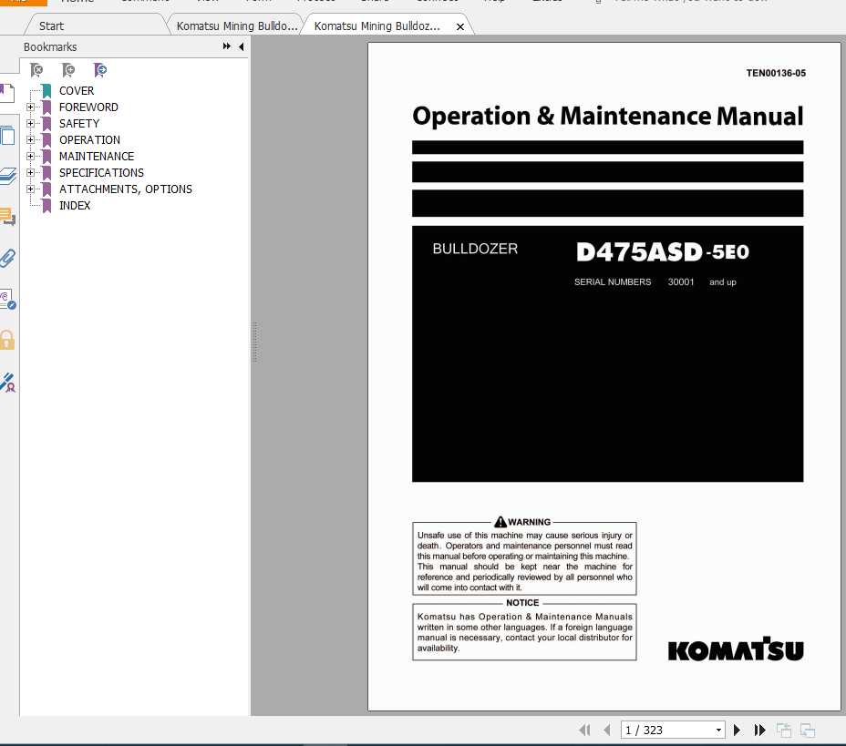Komatsu Mining Bulldozers D475ASD 5 Operation and Maintenance Manual 1