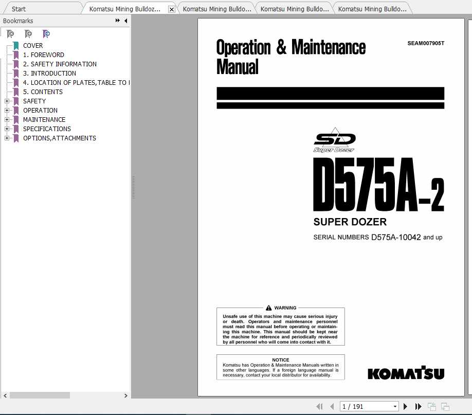 Komatsu Mining Bulldozers D575A 2 Operation and Maintenance Manual 2