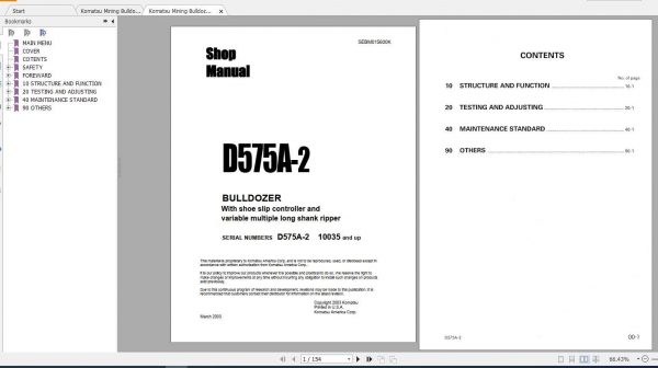 Komatsu Mining Bulldozers D575A 2 Shop Manual 1