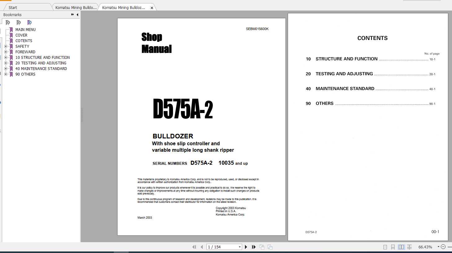 Komatsu Mining Bulldozers D575A 2 Shop Manual 1
