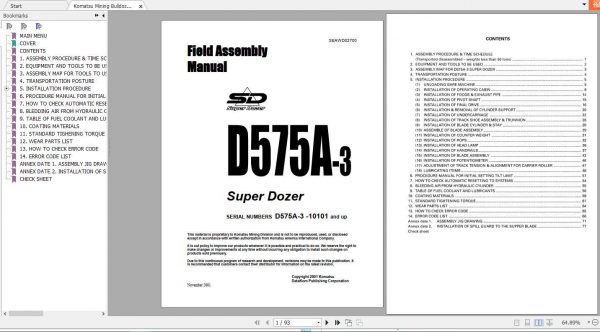 Komatsu Mining Bulldozers D575A 3 Field Assembly ManualSEAWD02700 1 1
