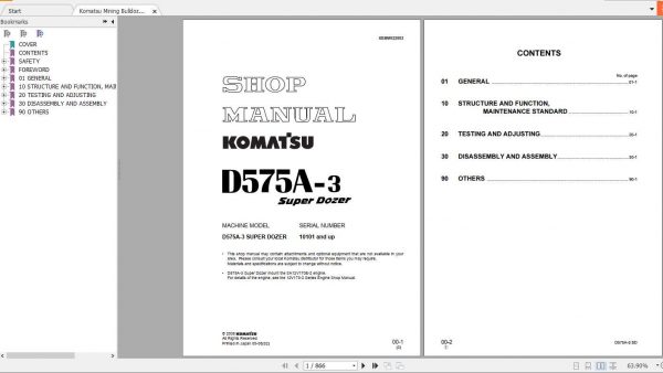Komatsu Mining Bulldozers D575A 3 Shop ManualSEBM022003 1