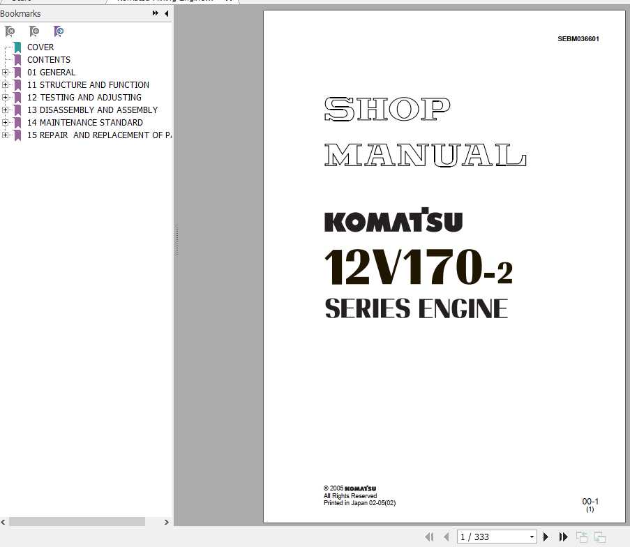 Komatsu Mining Engine 12V170E 2 Shop ManualSEBM036601 1