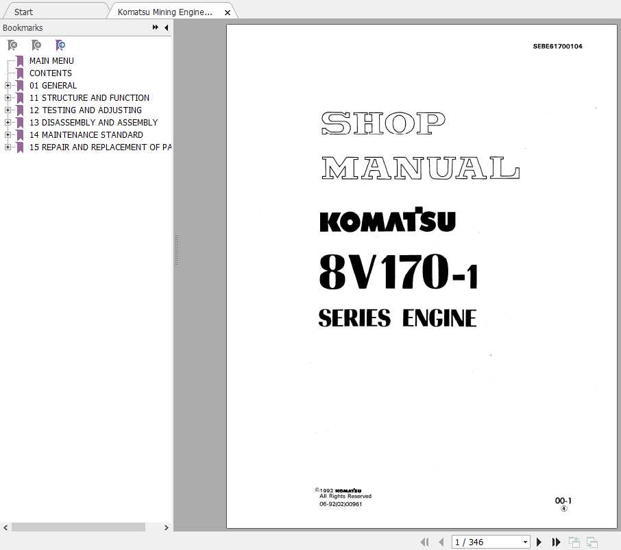 Komatsu Mining Engine 8V170 1 Shop ManualSEBD61700104 1