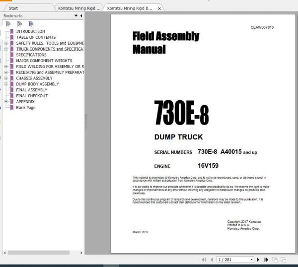 Komatsu Mining Rigid Dump Trucks 730E 8 Field Assembly Manual 1