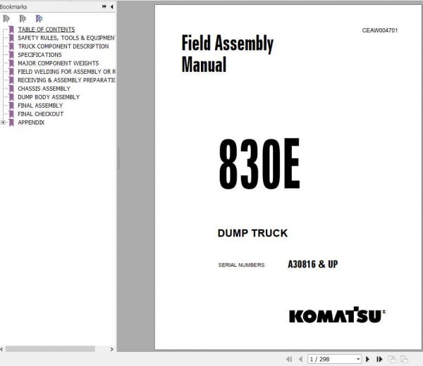 Komatsu Mining Rigid Dump Trucks 830E Field Assembly ManualCEAW004701 1