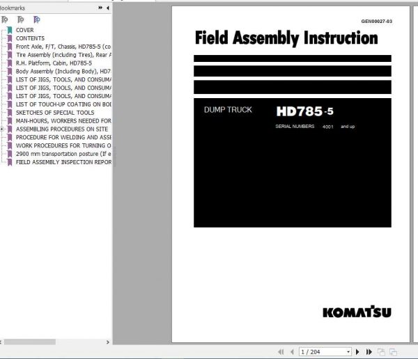 Komatsu Mining Rigid Dump Trucks HD785 5 Field Assembly ManualGEN00027 03 1