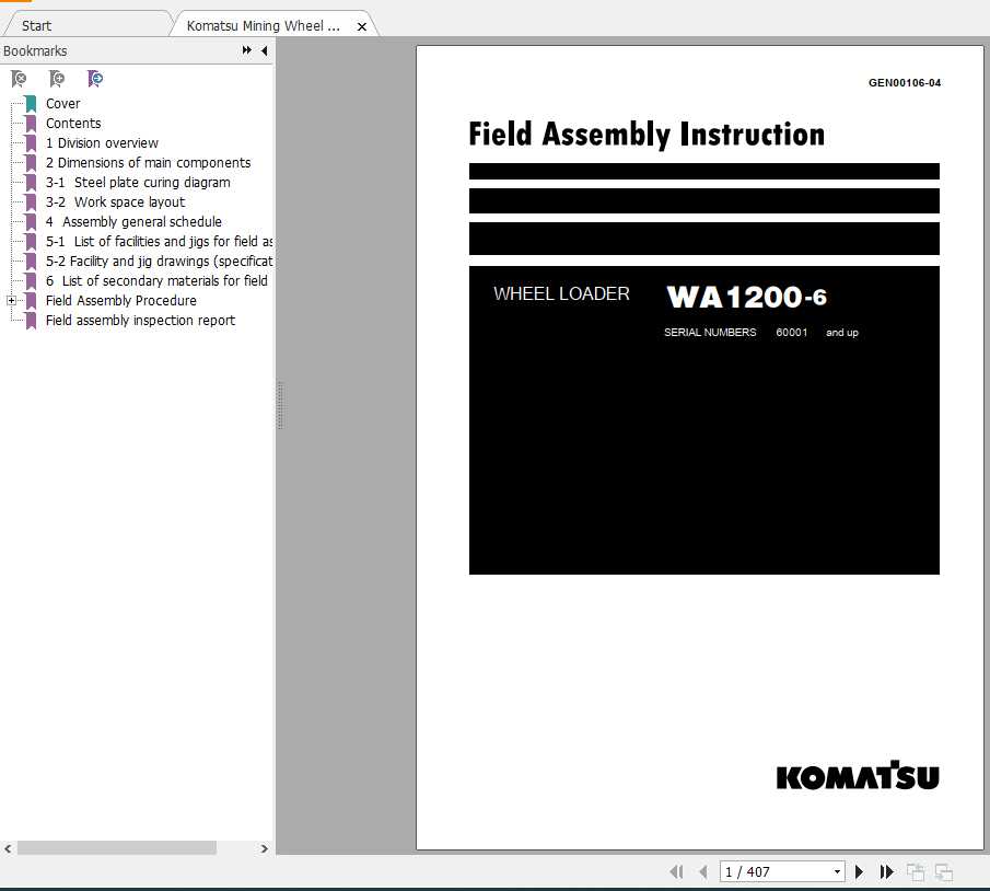 Komatsu Mining Wheel Loaders WA1200 6 Field Assembly ManualGEN00106 04 1