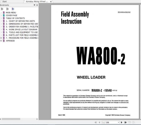 Komatsu Mining Wheel Loaders WA800 2 Field Assembly ManualSEAWD04280202 1
