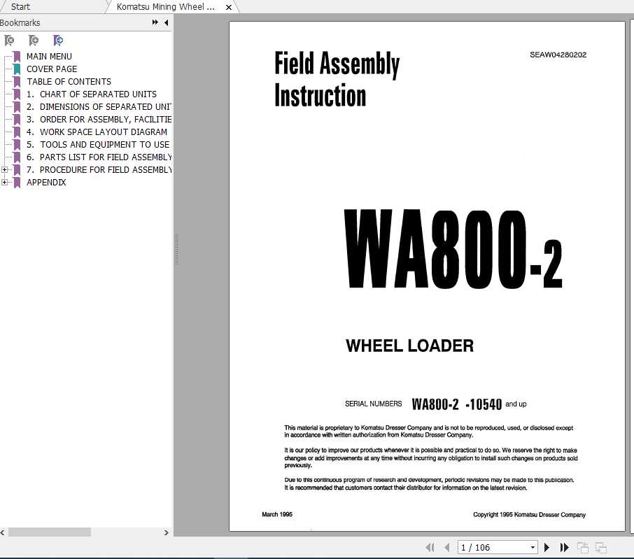 Komatsu Mining Wheel Loaders WA800 2 Field Assembly ManualSEAWD04280202 1