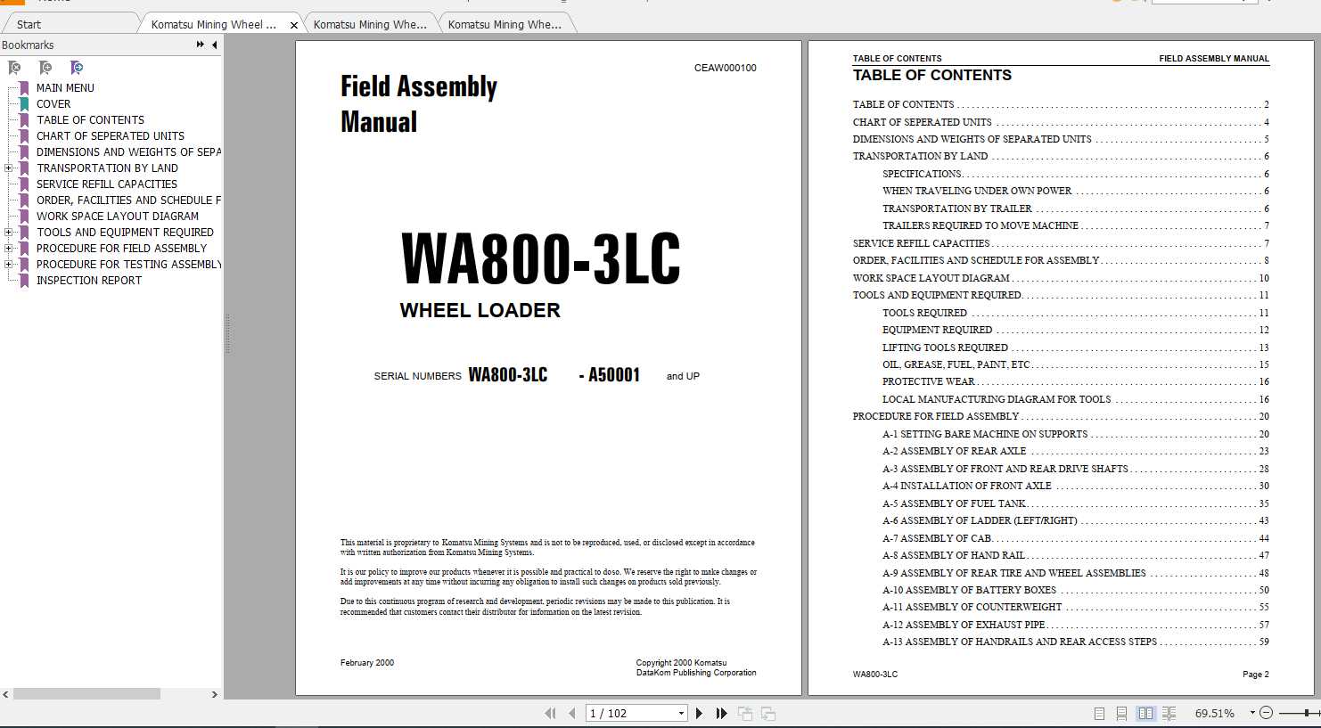 Komatsu Mining Wheel Loaders WA800 3 Field Assembly Manual 2