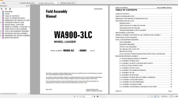 Komatsu Mining Wheel Loaders WA900 3 Field Assembly Manual 2