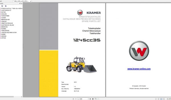 Kramer Telehandler Loader 4m 9m Spare Parts Catalog CDs 1ty8wM