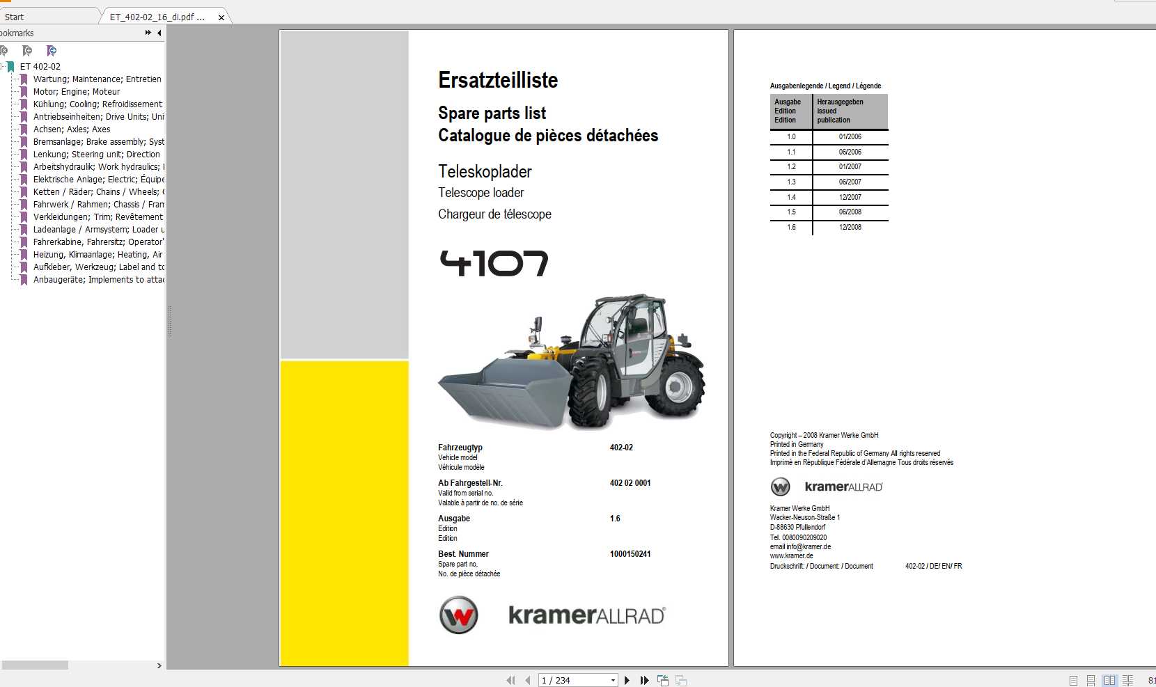 Kramer Telehandler Loader 4m9m Spare Parts Catalog CD