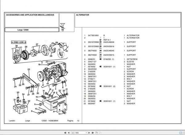 Landini Tractor 12500 Parts Catalog1426638M4 1